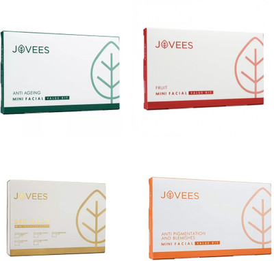 

Jovees 24k Gold, Anti Ageing, Anti Pigmentation and Blemishes & Fruit Mini Facial Value Kit.(Four flavour) 252 g(Set of 4)