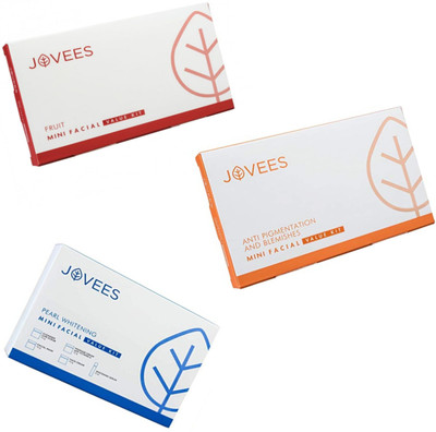 

Jovees Pearl Whitening, Fruit, & Anti pigmentation and blemishes, Mini Facial Value Kit. (Three flavour) 186 g(Set of 3)