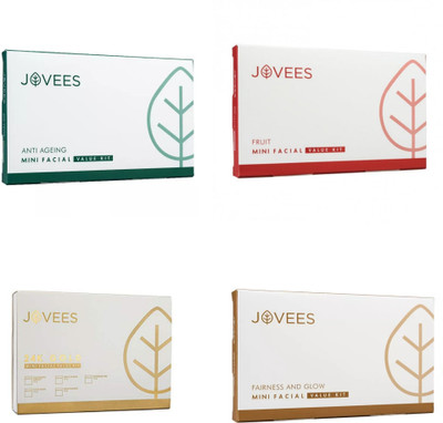 

Jovees Anti Ageing, Fruit, 24K Gold & Fairness and Glow Mini Facial Value Kit. (Four flavour) 252 g(Set of 4)