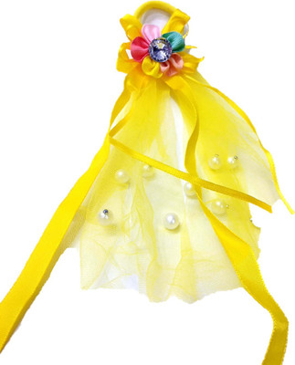 

Proplady Princess Collection Designer Pearls Stud Elastic Cotton Ponytail Band with Flared Net|Latest Hair Accessories for Girls & Women Rubber Band, Hair Accessory Set, Braid Extension, Bun Clip(Yellow)
