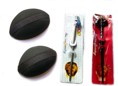 

ShopTop Designer Handcrafted Wooden Hair Stick with Puff Bumpits Bun Stick, Hair Clip(Black)