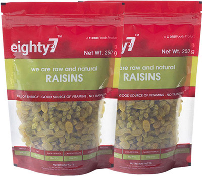 

Eighty7 Raisins Kishmish (250g + 250g) - Pack of 2 Raisins(500 g, Pouch)