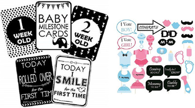 

Kala Decorators (Set of 57)Set Of 27 Baby Shower Black And White Milestone Cards + Set of 30 Baby Shower Props Photo Booth Board(Party)