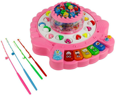 

VikriDa Fish Toys, Fishing Game Set, Piano Toy Double Layer Magnetic Musical Rotating Board 26 Fishes 4 Fishing Rods for Kids 3 4 5 6 Years Old