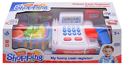 

TALKING GANESHA Supermarket Shopping Cash Register Play Set With Barcode Scanner - White