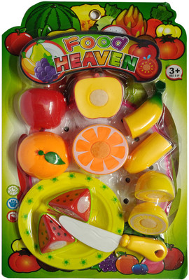 Kidzoo Sliceable Fruits & Vegetables Kitchen Play Set For 3 Years & Above Kids -10 sliced pieces with plate and knife Set