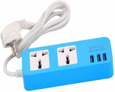 

Awraaq Extension Socket Plug with 3 USB Port 2 Socket Surge Protector(Blue)