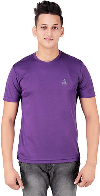 DS WORLD Solid Men Round Neck Purple T-Shirt
