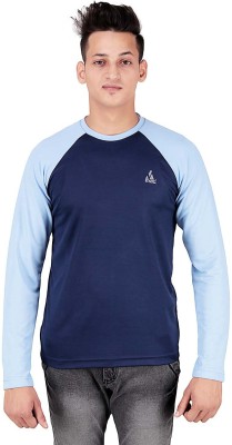 DS WORLD Solid Men Round Neck Dark Blue, Light Blue T-Shirt