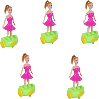 

AutoVHPR Pack of 5 Roller Skate Pretty Barbie Girls with a Thread Push the thread and Release it and the Toy will Start running(Multicolor)