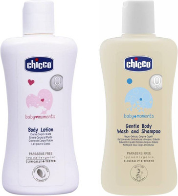 

Chicco Body Lotion Body Lotion 200 ML & Baby Moments Gentle Body Wash and Shampoo 200 ML(White)