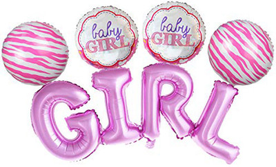 AMFIN Printed Girl Foil Balloons for Birthday Party / Theme Party Foil Balloons / Baby Shower Decoration Balloon(Pink, Pack of 8)