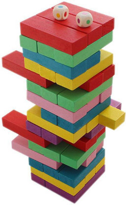 

AS Collection 48-Piece Wooden Colored Tumbling Tower Toys with Dices for Kids (Multicolor)(Multicolor)