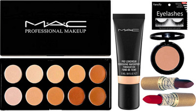 

fancify eyelashes, mac 10 shade concealer palette, Pro long wear foundation, star trik blusher, mariah carey lipstick pack of 2(Set of 6)