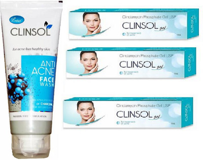 

leeford Clinsol Anti Acne Gel Combo (15 gx3) CLINSOL charcol Face Wash70gx1pc(Set of 4)