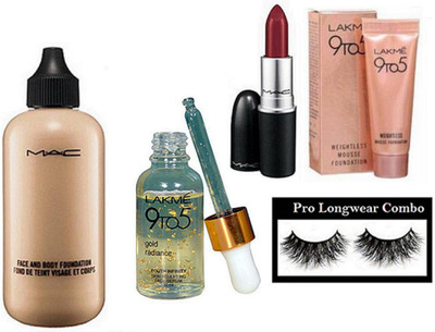 

pro longwear combo Eyelashes, Mac Face & Body Foundation, Matte Finish Lipstick, 9to5 Face Serum, Mousse Foundation(Set of 5)