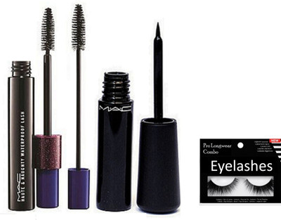 

Pro longwear combo Eyelashes , Mac Hauty Naughty Mascara with Eyeliner(Set of 3)