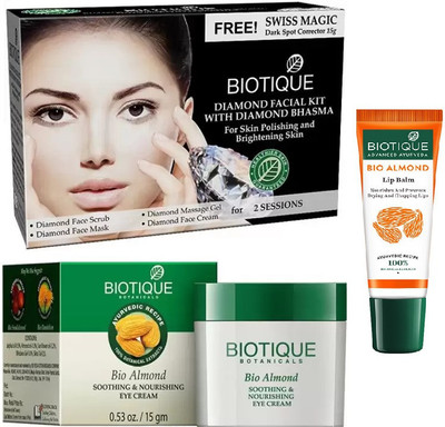 

BIOTIQUE BIO Diamond Facial Kit, Bio Almond Soothing & Nourishing Eye Cream, LIP CARE(Set of 3)