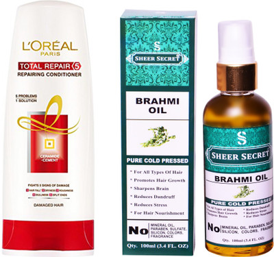 

SHEER SECRET BRAHMI 100 ML (PURE COLDPRESSED) and LOREAL CONDITIONER TOTAL REPAIR 5 175ML(Set of 2)