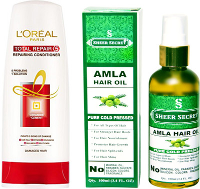 

SHEER SECRET AMLA HAIR OIL 100 ML (PURE COLDPRESSED) and LOREAL CONDITIONER TOTAL REPAIR 5 175ML(Set of 2)