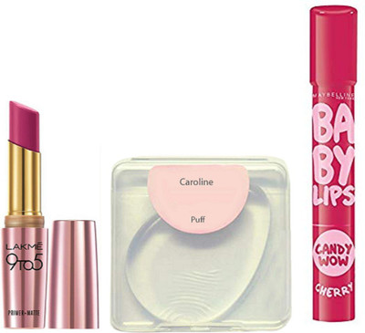 

caroline Silicon Puff, Maybelline Baby Lips Lip Balm & Lakme 9to5 Primer Matte Lipstick(Set of 3)