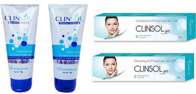 

leeford Clinsol Anti Acne Gel Combo (15 gx2) CLINSOL Face Wash70gx2pc(Set of 4)