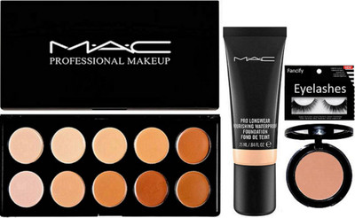 

fancify eyelashes, mac 10 shade concealer palette, Pro long wear foundation, star trik blusher(Set of 4)