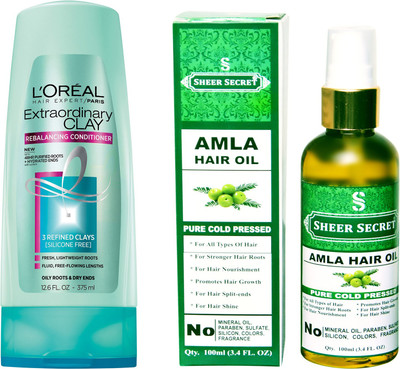 

SHEER SECRET AMLA HAIR OIL 100 ML (PURE COLDPRESSED) and LOREAL CONDITIONER CLAY 175ML(Set of 2)