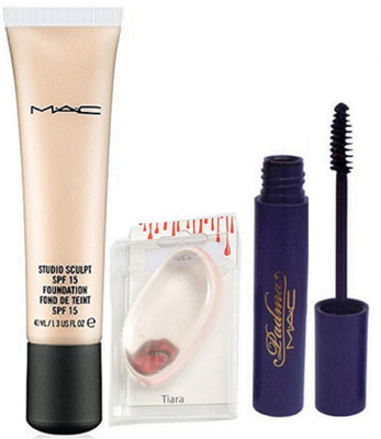 

tiara silicon Puff , Mac Studio sculpt Foundation, Padma Mascara(Set of 3)