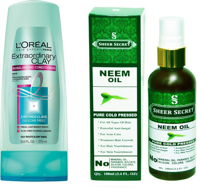 

SHEER SECRET NEEM OIL 100 ML (PURE COLDPRESSED) and LOREAL CONDITIONER CLAY 175ML(Set of 2)