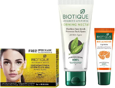

BIOTIQUE BIO Gold Radiance Facial Kit, Bio Morning Nectar Face Scrub, LIP CARE(Set of 3)
