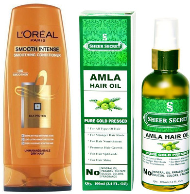 

SHEER SECRET AMLA HAIR OIL 100 ML (PURE COLDPRESSED) and LOREAL CONDITIONER SMOOTH INTENSE 175ML(Set of 2)