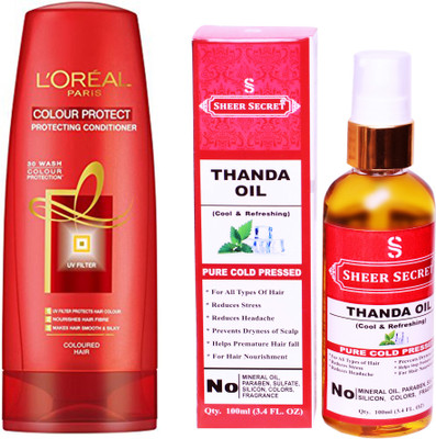 

SHEER SECRET THANDA OIL 100 ML (PURE COLDPRESSED) and LOREAL CONDITIONER COLOUR PROTECT 175ML(Set of 2)
