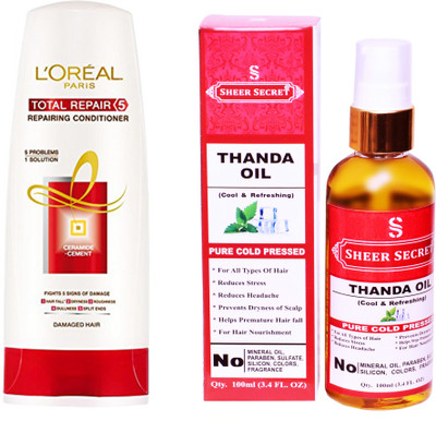 

SHEER SECRET THANDA OIL 100 ML (PURE COLDPRESSED) and LOREAL CONDITIONER TOTAL REPAIR 5 175ML(Set of 2)