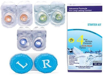 

drr teleservices Eye contact lenses with solution 03 Monthly Contact Lens(0, Dark blue, Green, Hazel, Pack of 3)
