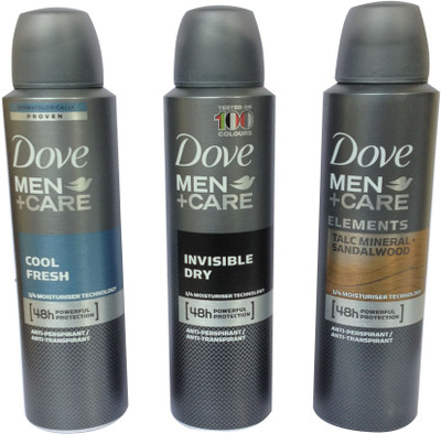 

Dove COOL FRESH INVISIBLE DRY AND TALC MINERAL SANDALWOOD PACK 3 Body Spray - For Men(450 ml, Pack of 3)