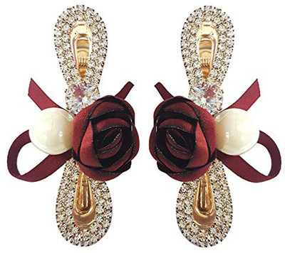 

Fashion closet Fancy Rose Flower hair clip with a pearl and studs for women and girls Hair Clip(Red)