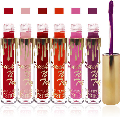 

Femina09 cosmetics makeup Touch n try velvet matte liquid lipstick enriched with vitamin E fashion color combo set of 6(skin pin k maroon red1 l falsa pink)