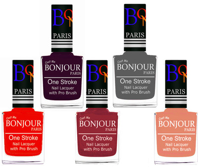 

Bonjour Paris Stylish Nail Polish Set of 5 Pcs 01-02-03-22-23 Orange,Plum,Maroon,Grey,Peach(Pack of 5)