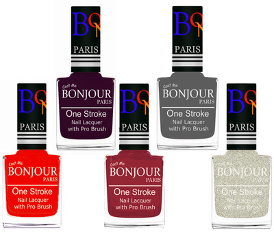 

Bonjour Paris Stylish Nail Polish Set of 5 Pcs 01-02-03-22-38 Orange,Plum,Maroon,Grey,Glitter White(Pack of 5)
