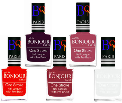 

Bonjour Paris Stylish Nail Polish Set of 5 Pcs 01-02-03-11-19 Orange,Plum,Maroon,Mauve,White(Pack of 5)