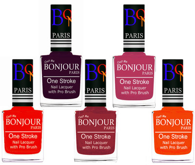 

Bonjour Paris Stylish Nail Polish Set of 5 Pcs 01-02-03-14-45 Orange,Plum,Maroon,Magenta,Royal Pink(Pack of 5)