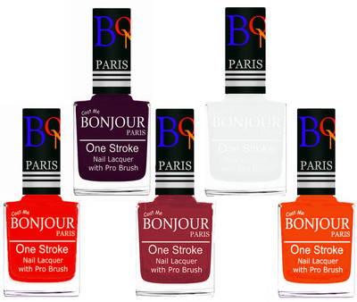 

Bonjour Paris Stylish Nail Polish Set of 5 Pcs 01-02-03-19-46 Orange,Plum,Maroon,White,Neon Orange(Pack of 5)