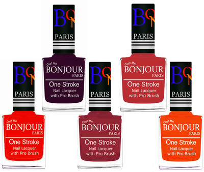 

Bonjour Paris Stylish Nail Polish Set of 5 Pcs 01-02-03-08-46 Orange,Plum,Maroon,Red,Neon Orange(Pack of 5)