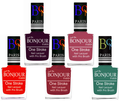 

Bonjour Paris Stylish Nail Polish Set of 5 Pcs 01-02-03-11-42 Orange,Plum,Maroon,Mauve,Sky Blue(Pack of 5)