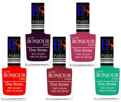 

Bonjour Paris Stylish Nail Polish Set of 5 Pcs 01-02-03-14-43 Orange,Plum,Maroon,Magenta,Golden Shimmer(Pack of 5)