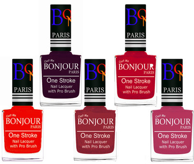 

Bonjour Paris Stylish Nail Polish Set of 5 Pcs 01-02-03-04-14 Orange,Plum,Maroon,Pink,Magenta(Pack of 5)