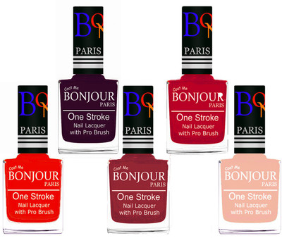 

Bonjour Paris Stylish Nail Polish Set of 5 Pcs 01-02-03-04-24 Orange,Plum,Maroon,Pink,Off Pink(Pack of 5)