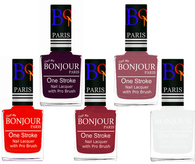 

Bonjour Paris Stylish Nail Polish Set of 5 Pcs 01-02-03-05-19 Orange,Plum,Maroon,Nude,White(Pack of 5)