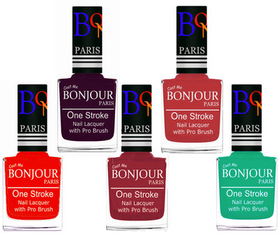 

Bonjour Paris Stylish Nail Polish Set of 5 Pcs 01-02-03-12-44 Orange,Plum,Maroon,Red,Green(Pack of 5)